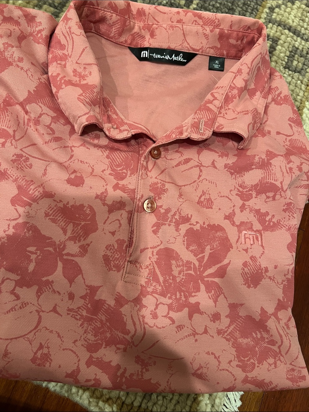 Travis Mathew Dusty Coral Floral Print Polo
